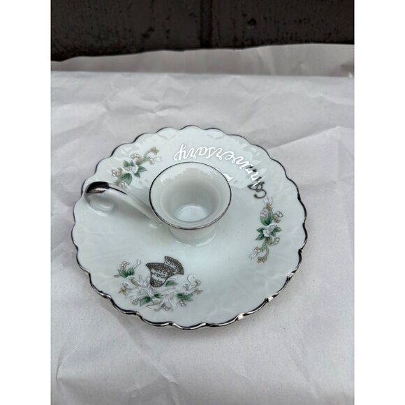 Vintage Lefton China 25th Anniversary White Chamber Candle Stick Holder 1097 - Picture 3 of 7